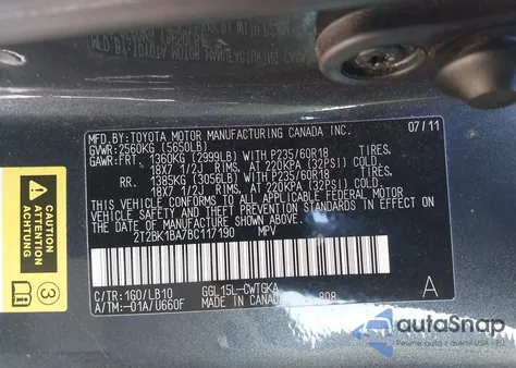 2011 Lexus Rx 350 из США, поврежденный, VIN 2T2BK1BA7BC117190